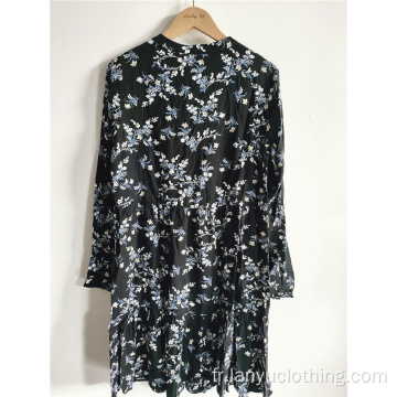 Robe imprimée florale pour femmes à manches lanterne